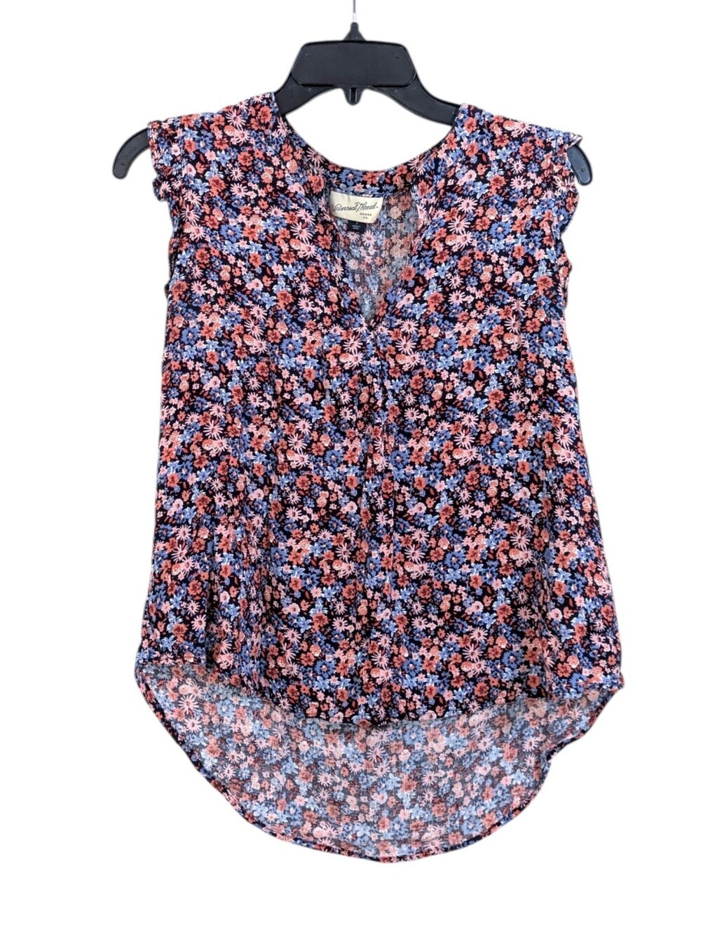 Universal Thread Floral Popover Blouse - Size Small Womens - Blue Coral Orange